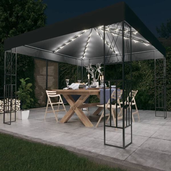 vidaXL Tonnelle avec guirlande lumineuse &agrave; LED 3x3 m Anthracite Tissu