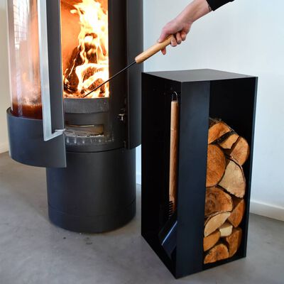Esschert Design Stockage de bois et outil de cheminée Noir Acier FF407