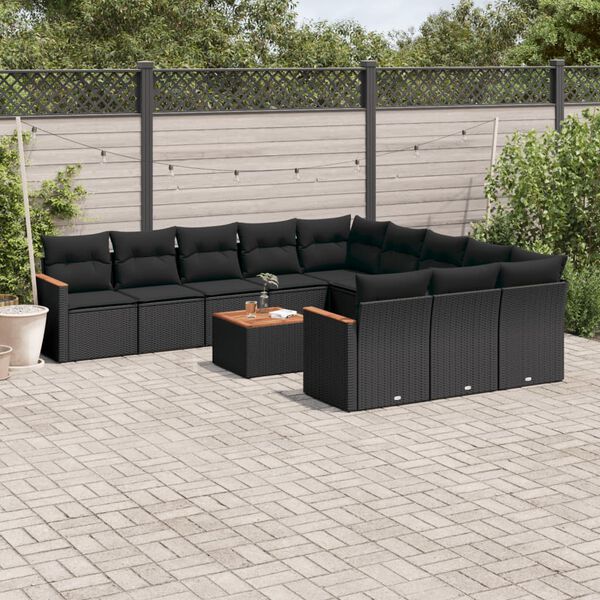 vidaXL Salon de jardin 12 pcs avec coussins noir r&eacute;sine tress&eacute;e