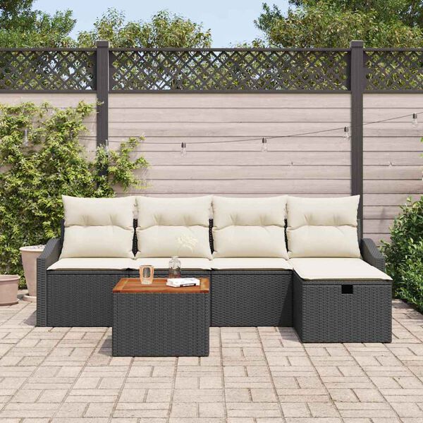vidaXL Ensemble de canapé de jardin avec coussin 6 pcs Noir Poly rotin