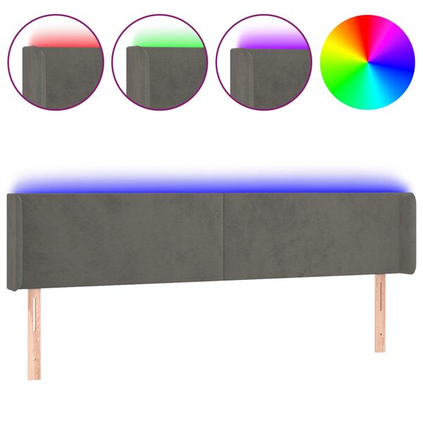 vidaXL T&ecirc;te de lit &agrave; LED Gris fonc&eacute; 163x16x78/88 cm Velours