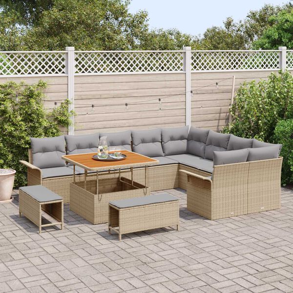 vidaXL Ensemble de canap&eacute; de jardin 12 pcs Beige polyrotin