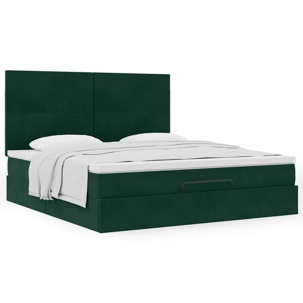 VidaXL Cadre de lit ottoman avec matelas vert fonc&eacute; 180x200cm velours
