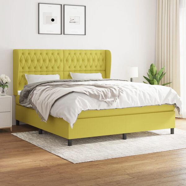 vidaXL Sommier &agrave; lattes de lit avec matelas Vert 180x200 cm Tissu