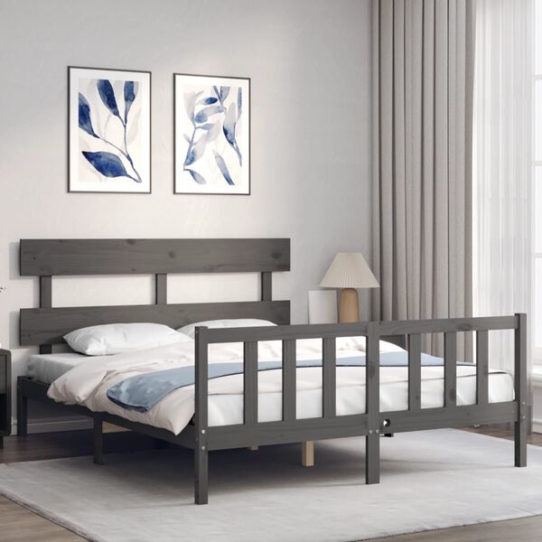 vidaXL Cadre de lit sans matelas gris bois de pin massif