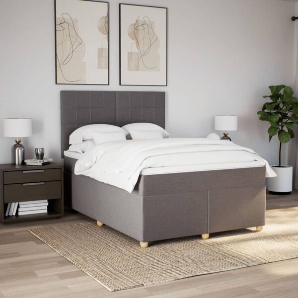 vidaXL Sommier &agrave; lattes de lit avec matelas Taupe 140x200 cm Tissu