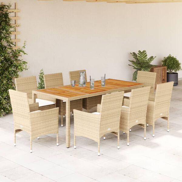 vidaXL Ensemble &agrave; manger de jardin et coussins 9pcs beige rotin acacia