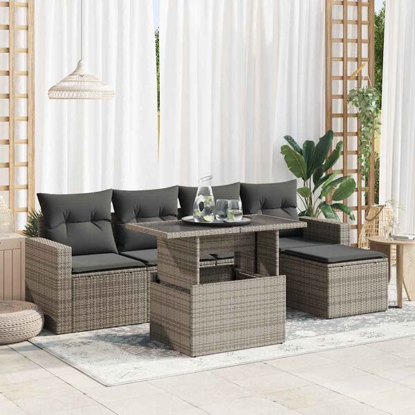 vidaXL Salon de jardin 6 pcs avec coussins gris r&eacute;sine tress&eacute;e