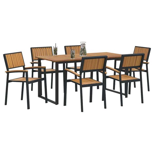vidaXL Ensemble de salle &agrave; manger pour jardin 7 pcs Noir