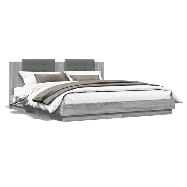 vidaXL Cadre de lit avec LED sans matelas sonoma gris 200x200 cm
