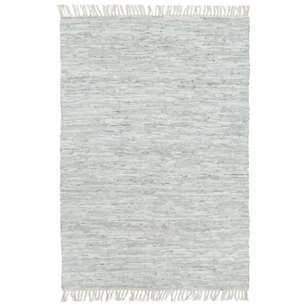 vidaXL Tapis Chindi tiss&eacute; &agrave; la main Cuir 190 x 280 cm Gris clair