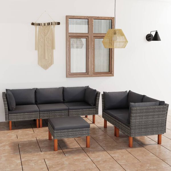 vidaXL Salon de jardin 6 pcs avec coussins R&eacute;sine tress&eacute;e Gris