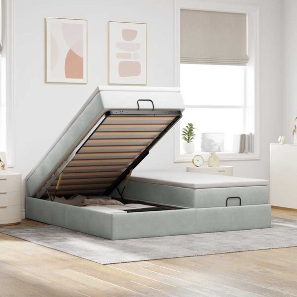 vidaXL Cadre de lit ottoman avec matelas gris clair 200x200 cm velours