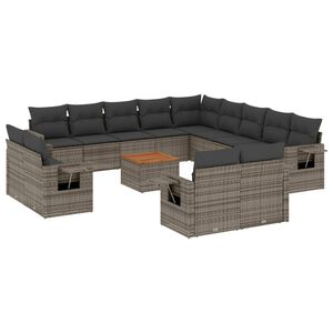vidaXL Salon de jardin avec coussins 14 pcs gris r&eacute;sine tress&eacute;e