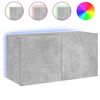 vidaXL Meuble TV mural avec lumi&egrave;res LED gris b&eacute;ton 80x35x41 cm