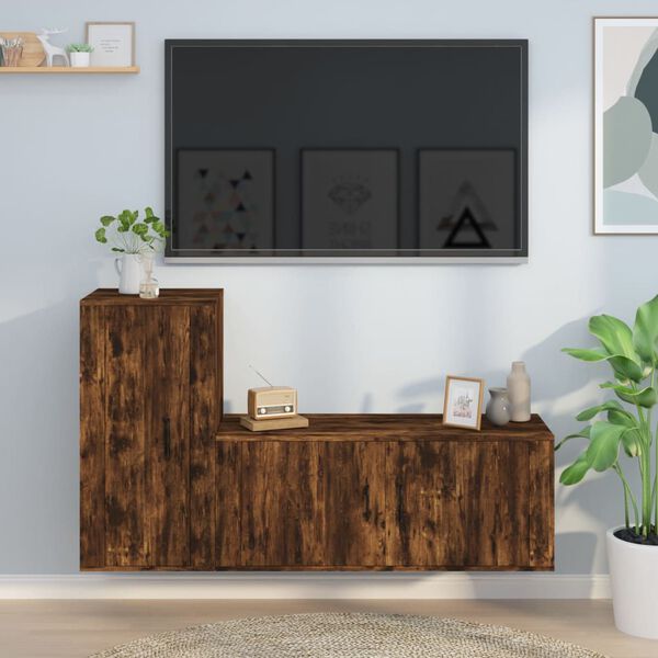 vidaXL Ensemble de meubles TV 2 pcs Ch&ecirc;ne fum&eacute; Bois d'ing&eacute;nierie