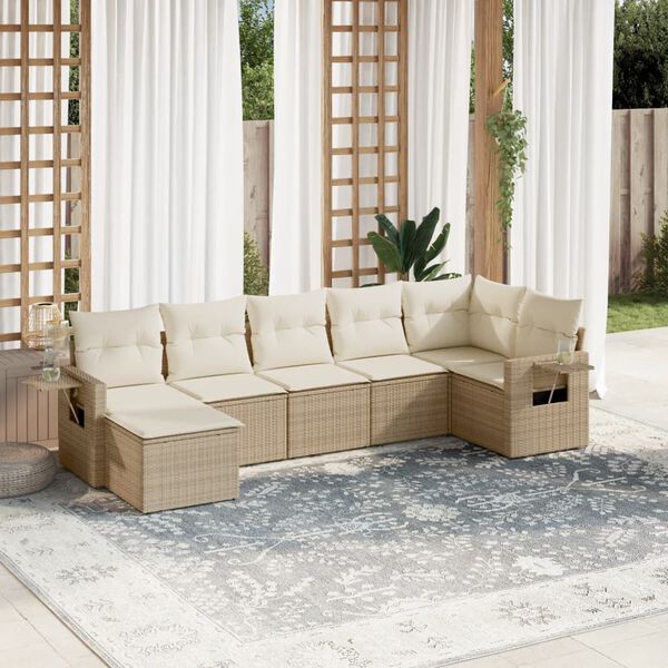 vidaXL Salon de jardin avec coussins 7 pcs beige r&eacute;sine tress&eacute;e