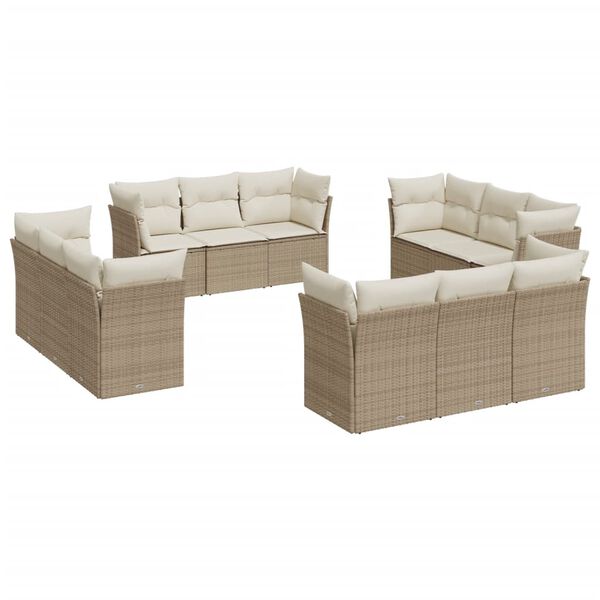 vidaXL Salon de jardin avec coussins 12 pcs beige r&eacute;sine tress&eacute;e