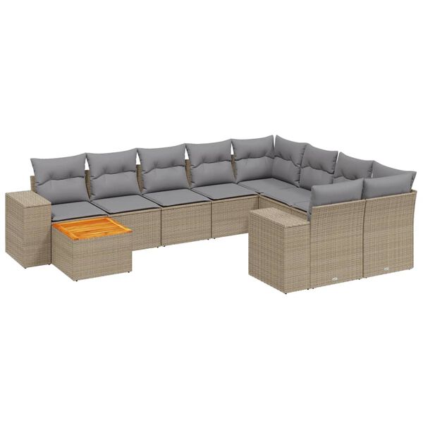 vidaXL Salon de jardin 11 pcs avec coussins beige r&eacute;sine tress&eacute;e