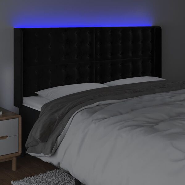 vidaXL T&ecirc;te de lit &agrave; LED Noir 203x16x118/128 cm Velours