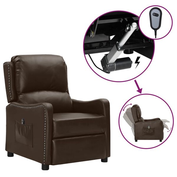 vidaXL Fauteuil inclinable &eacute;lectrique Marron Similicuir brillant