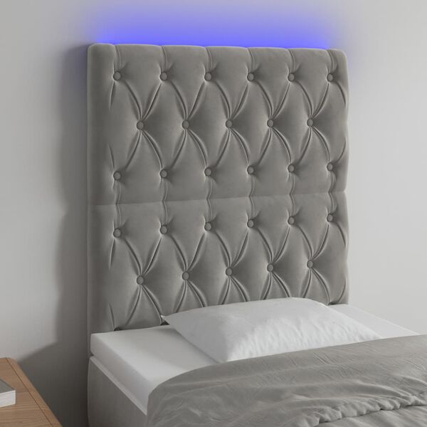 vidaXL T&ecirc;te de lit &agrave; LED Gris clair 80x7x118/128 cm Velours