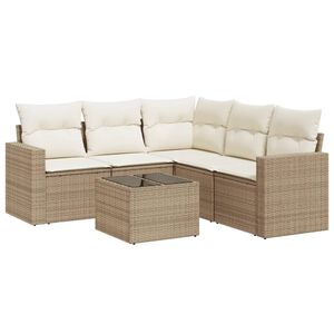 vidaXL Salon de jardin avec coussins 6 pcs beige r&eacute;sine tress&eacute;e