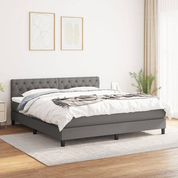vidaXL Sommier &agrave; lattes de lit avec matelas Gris fonc&eacute; 160x200cm Tissu