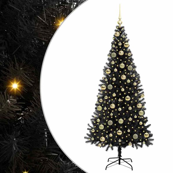 vidaXL Sapin de No&euml;l avec 300 LED avec support Noir 210 cm PVC