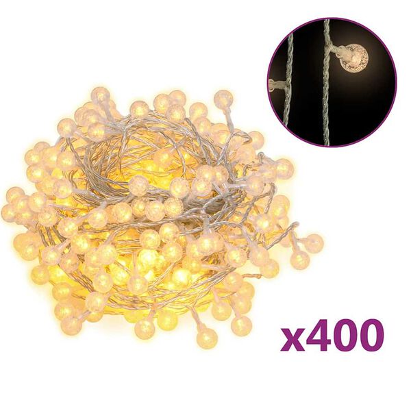 vidaXL Guirlande lumineuse globe 40 m 400 LED blanc chaud 8 fonctions