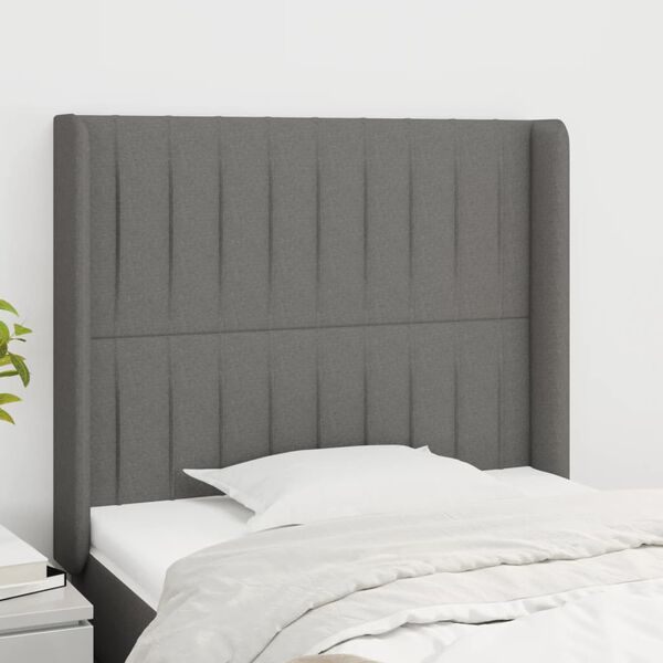 vidaXL T&ecirc;te de lit avec oreilles Gris fonc&eacute; 93x16x118/128 cm Tissu