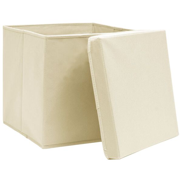 vidaXL Boîtes de rangement avec couvercles 10 pcs 28x28x28 cm Crème