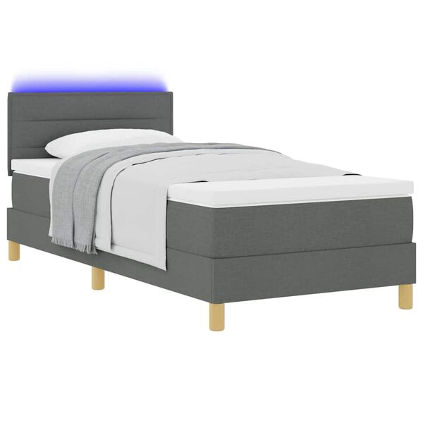 vidaXL Lit &agrave; ressort LED avec matelas Gris fonc&eacute; 90 x 190 cm tissu