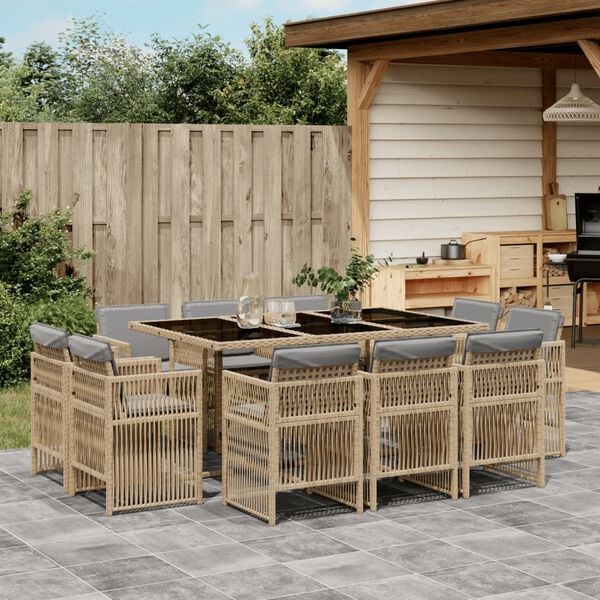 vidaXL Ensemble &agrave; manger de jardin et coussins 11 pcs m&eacute;lange beige