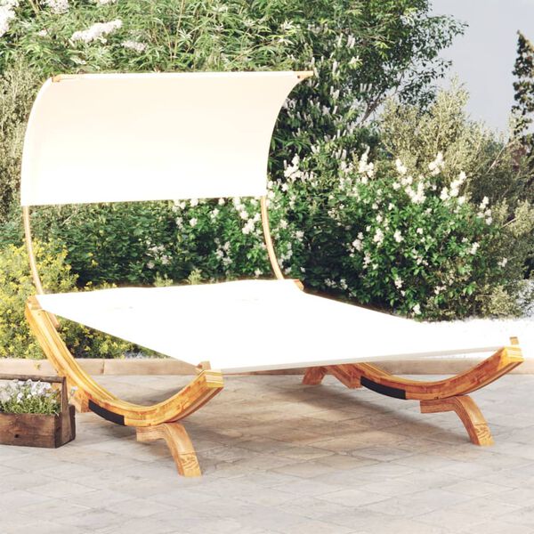 vidaXL Lit repos avec auvent 165x203x126 cm Bois courb&eacute; massif Cr&egrave;me