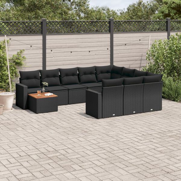 vidaXL Salon de jardin 11 pcs avec coussins noir r&eacute;sine tress&eacute;e