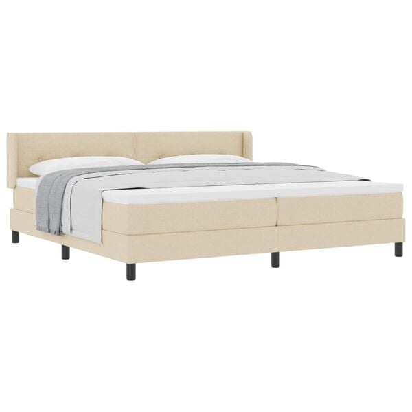 vidaXL Lit &agrave; ressorts avec matelas Cr&egrave;me 200 x 200 cm tissu
