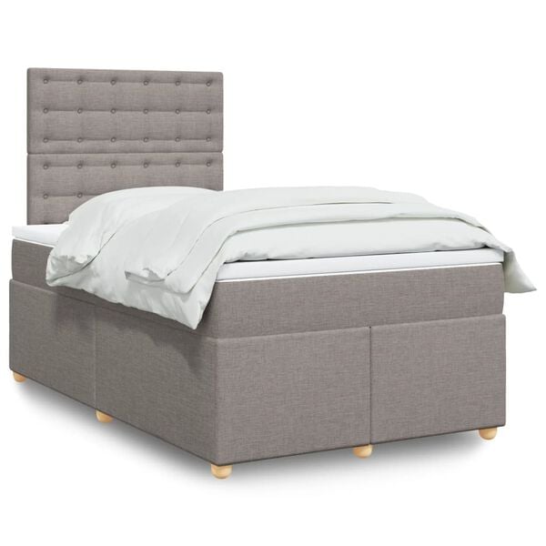 vidaXL Sommier &agrave; lattes de lit avec matelas Taupe 120x200 cm Tissu