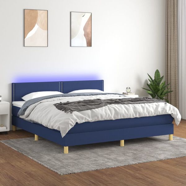 vidaXL Sommier &agrave; lattes de lit avec matelas LED Bleu 180x200 cm Tissu