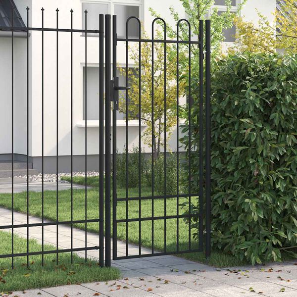 vidaXL Portillon simple porte avec dessus arqué Acier 1x2 m Noir