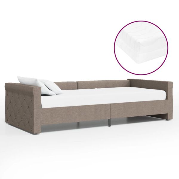 vidaXL Lit avec matelas et &eacute;clairage USB Taupe Tissu 90x200 cm