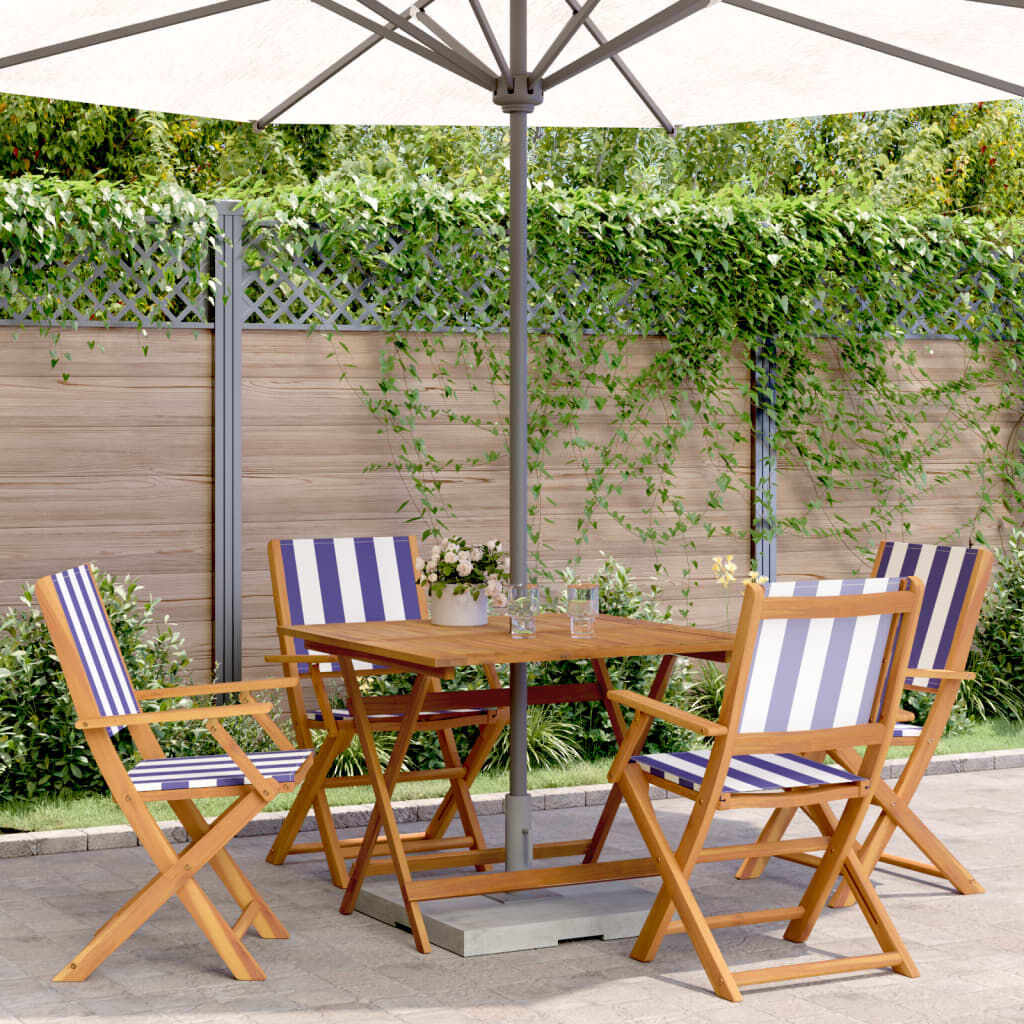 vidaXL Ensemble à manger de jardin 5 pcs bleu blanc tissu bois massif