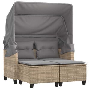 vidaXL Canap&eacute; de jardin 2 places avec auvent et tabourets beige rotin