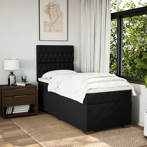 vidaXL Sommier &agrave; lattes de lit avec matelas Noir 90x190 cm Tissu
