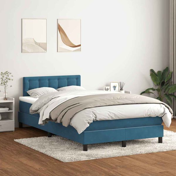 vidaXL Sommier &agrave; lattes de lit et matelas et LED bleu fonc&eacute; 120x220cm velours