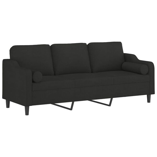 vidaXL Canap&eacute; 3 places et oreillers et coussins Noir 210 cm Tissu