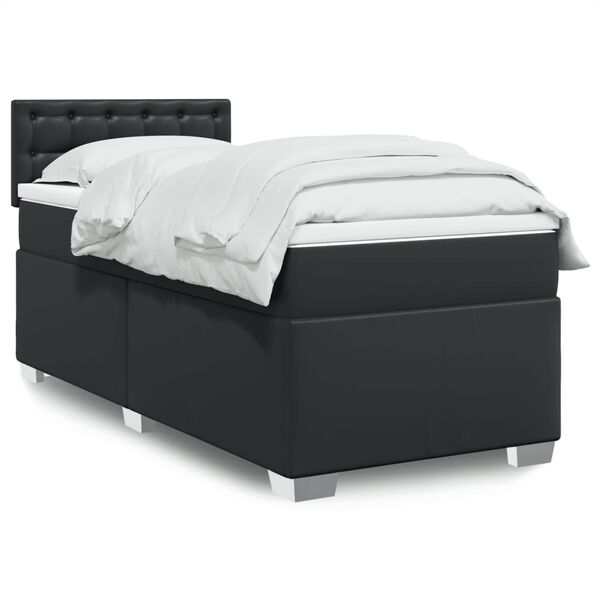 vidaXL Sommier à lattes de lit avec matelas Noir 90x200 cm Similicuir