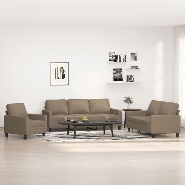 vidaXL Ensemble de canap&eacute;s 3 pcs avec coussins Taupe Tissu