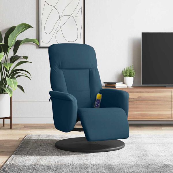 vidaXL Fauteuil inclinable de massage avec repose-pied bleu velours