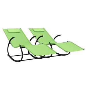 vidaXL Chaises longues &agrave; bascule lot de 2 vert acier et textil&egrave;ne